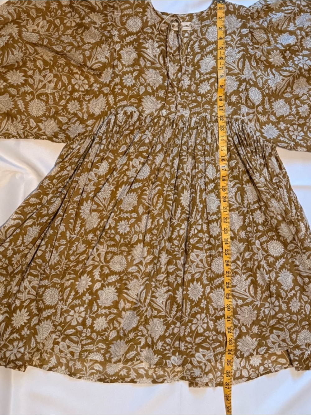 Daughters of India. 100% Cotton Kyra Floral Smocked Tunic Dress in Mustard - Picture 4 of 4